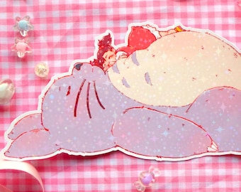 Totoro and Mei sleeping holographic sticker, large decal