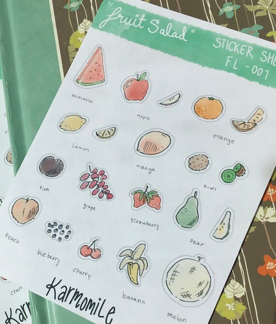 Fruit planner stickers, fruit salad, meal planning, fruit illustrations, fruit stickers, bullet journal, apple, watermelon, orange