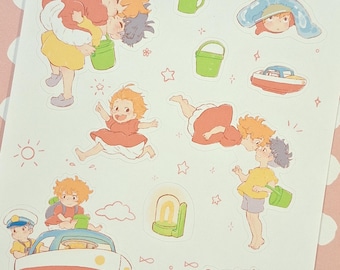 Ponyo and Sousuke sticker sheet ghibli fanart