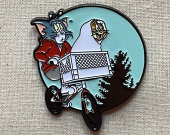 Tom and Jerry as Elliot and E.T. the Extra-Terrestrial Metal Enamel Pin Badge Funny Gift Idea 80's 90's Cult