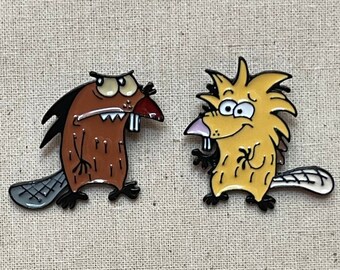 Daggett & Norbert The Angry Beavers / The Beaver Brothers Metal Enamel Pin Badge Cult 90's Cartoon TV Series