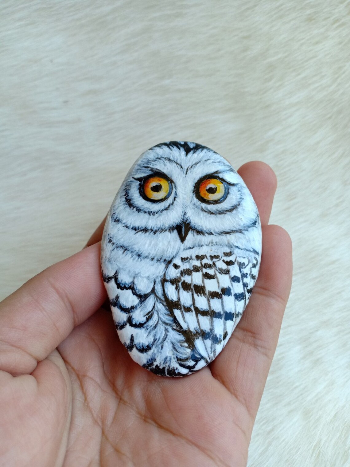 Bemalte Schneeeule Eulenfelsen kleine Eule handbemalt auf | Etsy