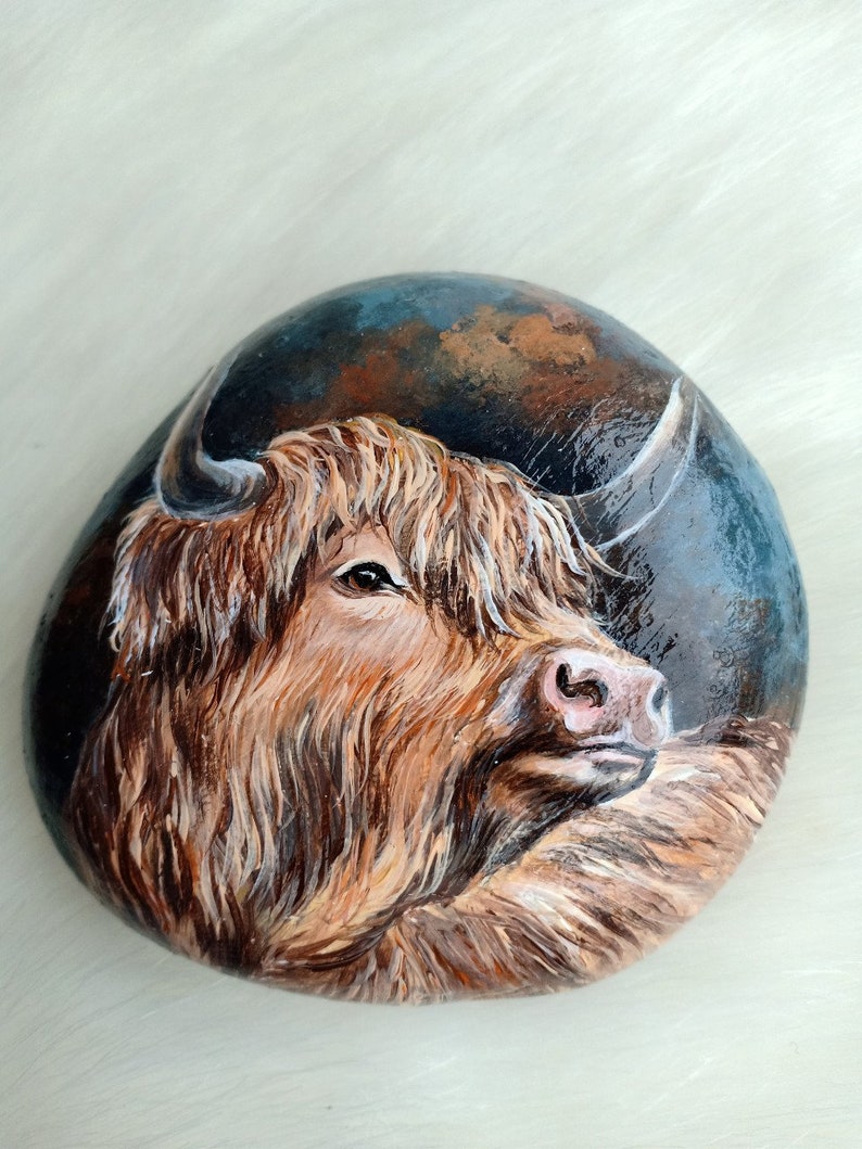 Hand Painted The Buffalo On Natural Rock Stone Art Gift Etsy