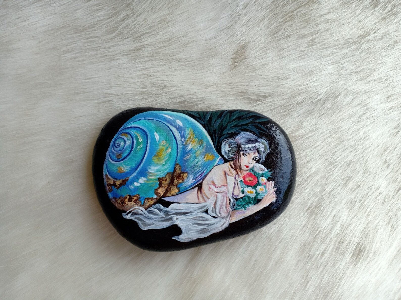 Schneckenmädchen Rock Schneckenmädchen Bemalter Stein | Etsy