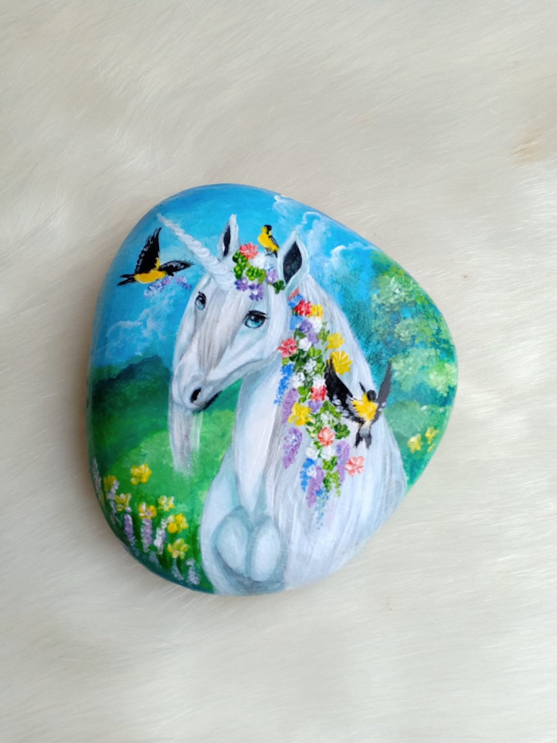 Hand Painted Lovely Unicorn On Natural Rock Stone Decoration Etsy