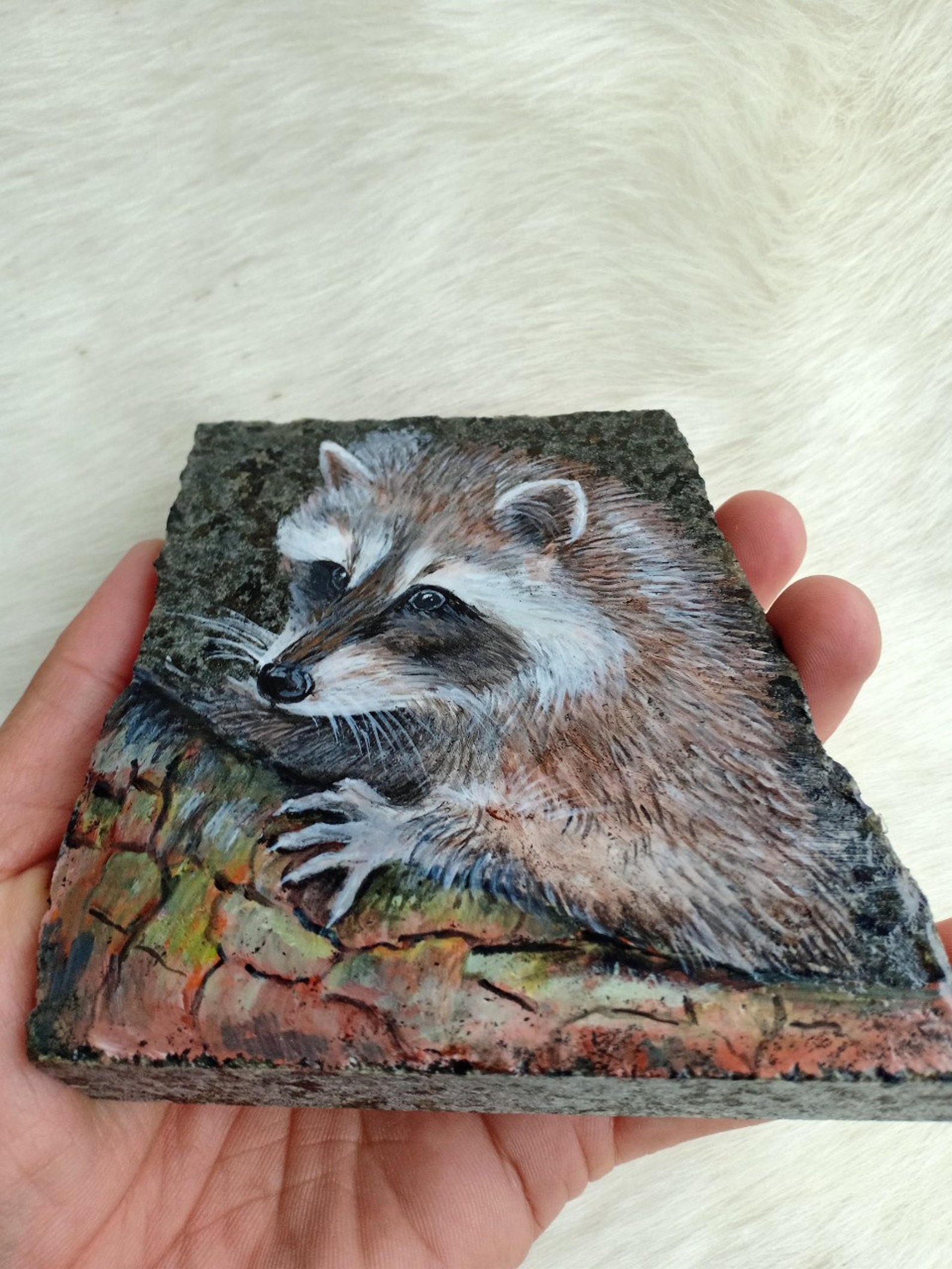 Raccoon Rock Painted Raccoon Painted Rock Hand Painted On | Etsy