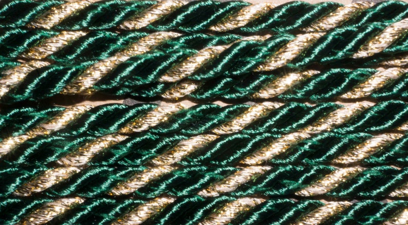 3 yds green and gold 316th inch wide cord