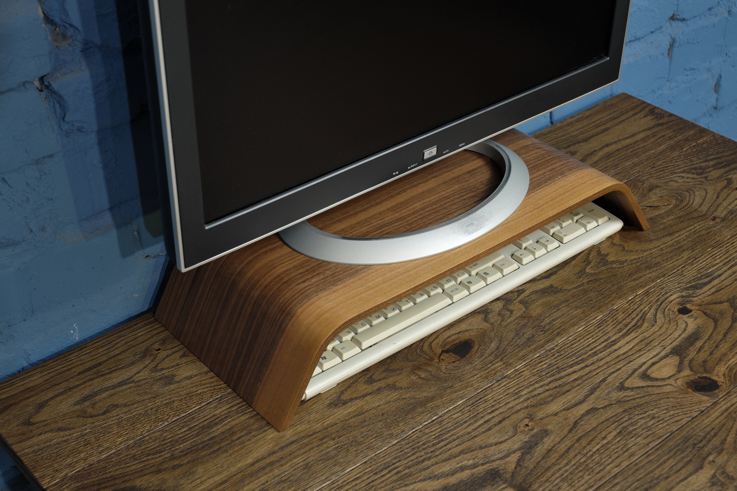 Wood Monitor Stand, Walnut Monitor Riser, Computer Monitor Stand Curved ...