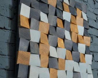 Wood Wall Art 27"x27" - Wood Wall Hanging - Wood Cube Wall Panel