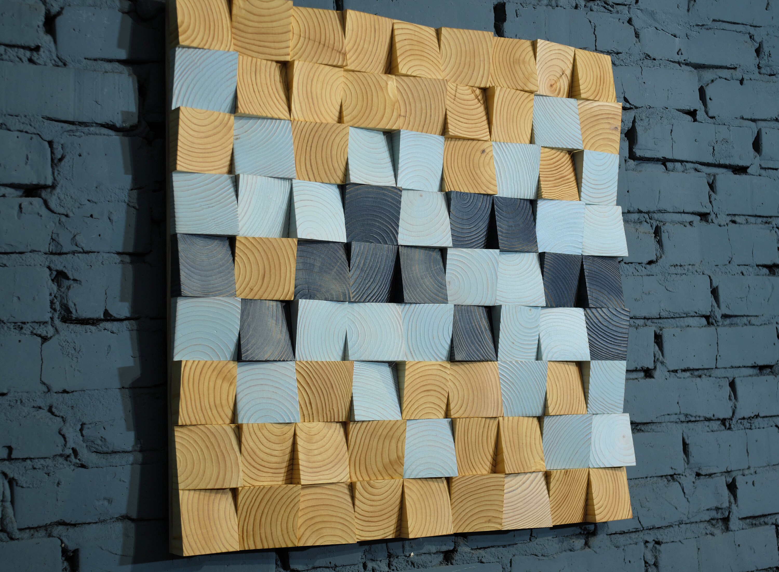 Wood mosaic wall decor 27x27 Wood cubes Etsy