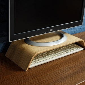 Curved monitor stand - Computer monitor riser - Desktop monitor elevated stand - Minimalistic scandinavian monitor stand