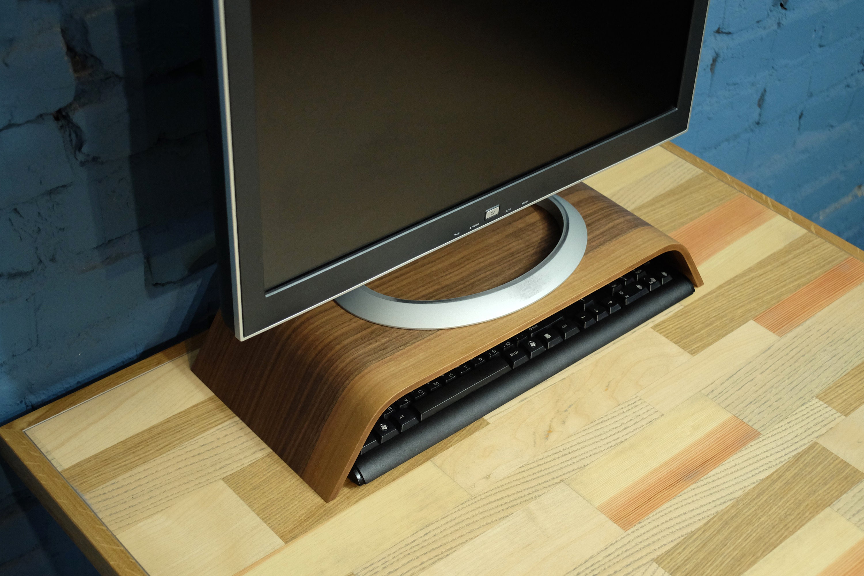 Wood Monitor Stand, Walnut Monitor Riser, Computer Monitor Stand Curved, Desktop Riser Etsy