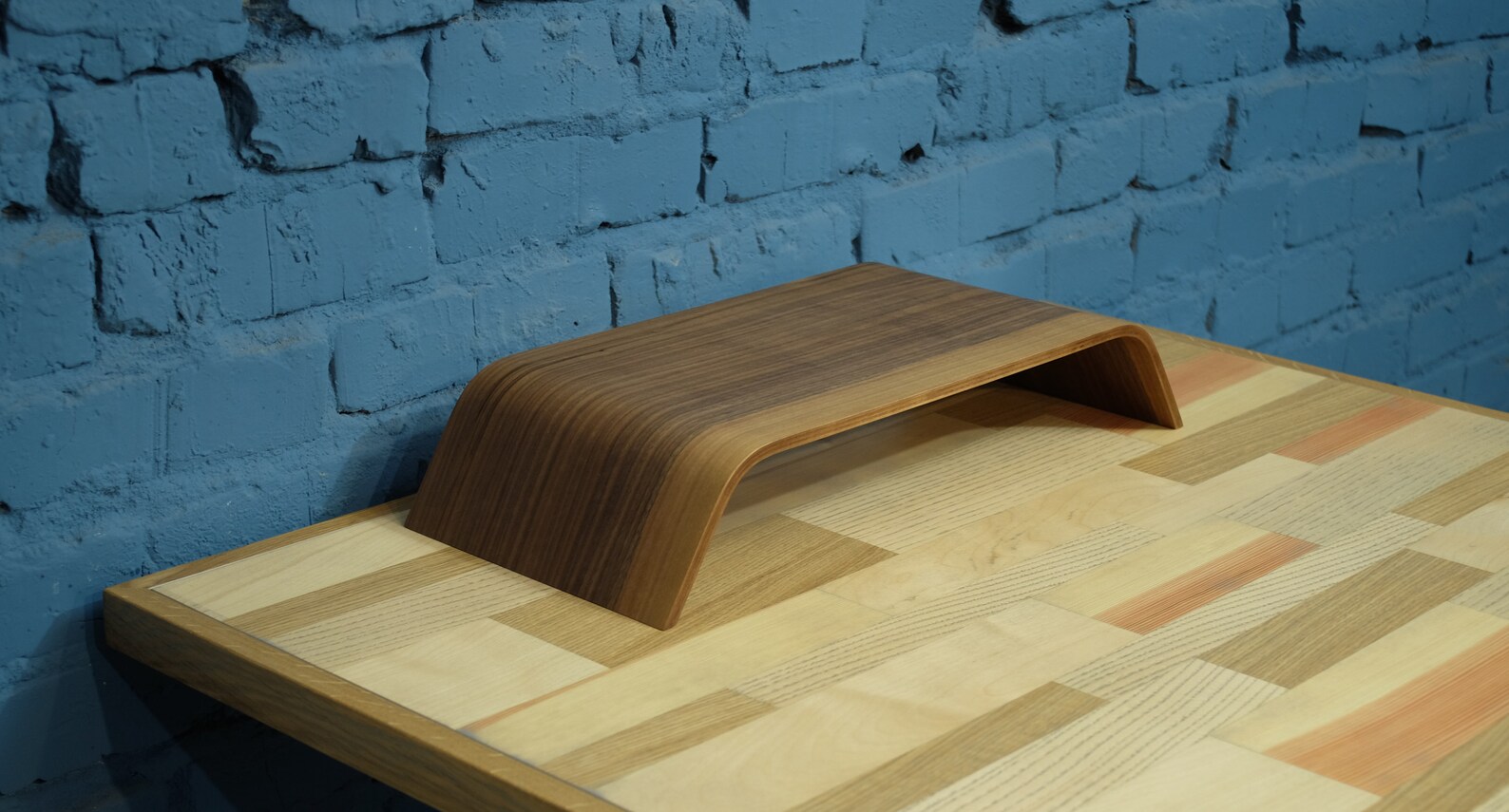 Wood Monitor Stand, Walnut Monitor Riser, Computer Monitor Stand Curved