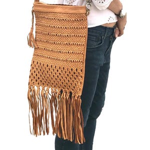 Fringe Leather Bag , Boho Handmade Leather Woven Purse, Women Hippie Braided Purse