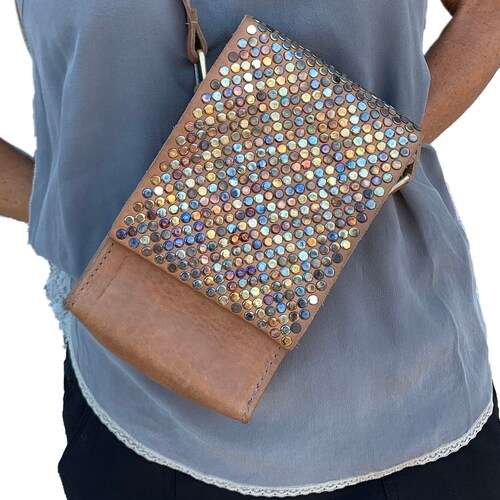 Studded mini bag, Black bag with shops studs, fanny pack,phone bag, Nude color bag, shoulder bag, crossbody bag