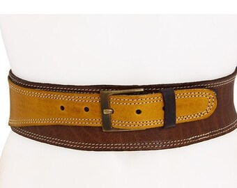 Mustard/Brown leather belt* Waist belt* Wide belt* Artisanal handmade leather belt * Red belt* Vintage inspired leather belt* Blue belt*