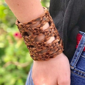 Woven leather cuff, Hippie Women’s Leather cuff, Boho cuff, Handmade Braided Bracelet, Wide bracelet