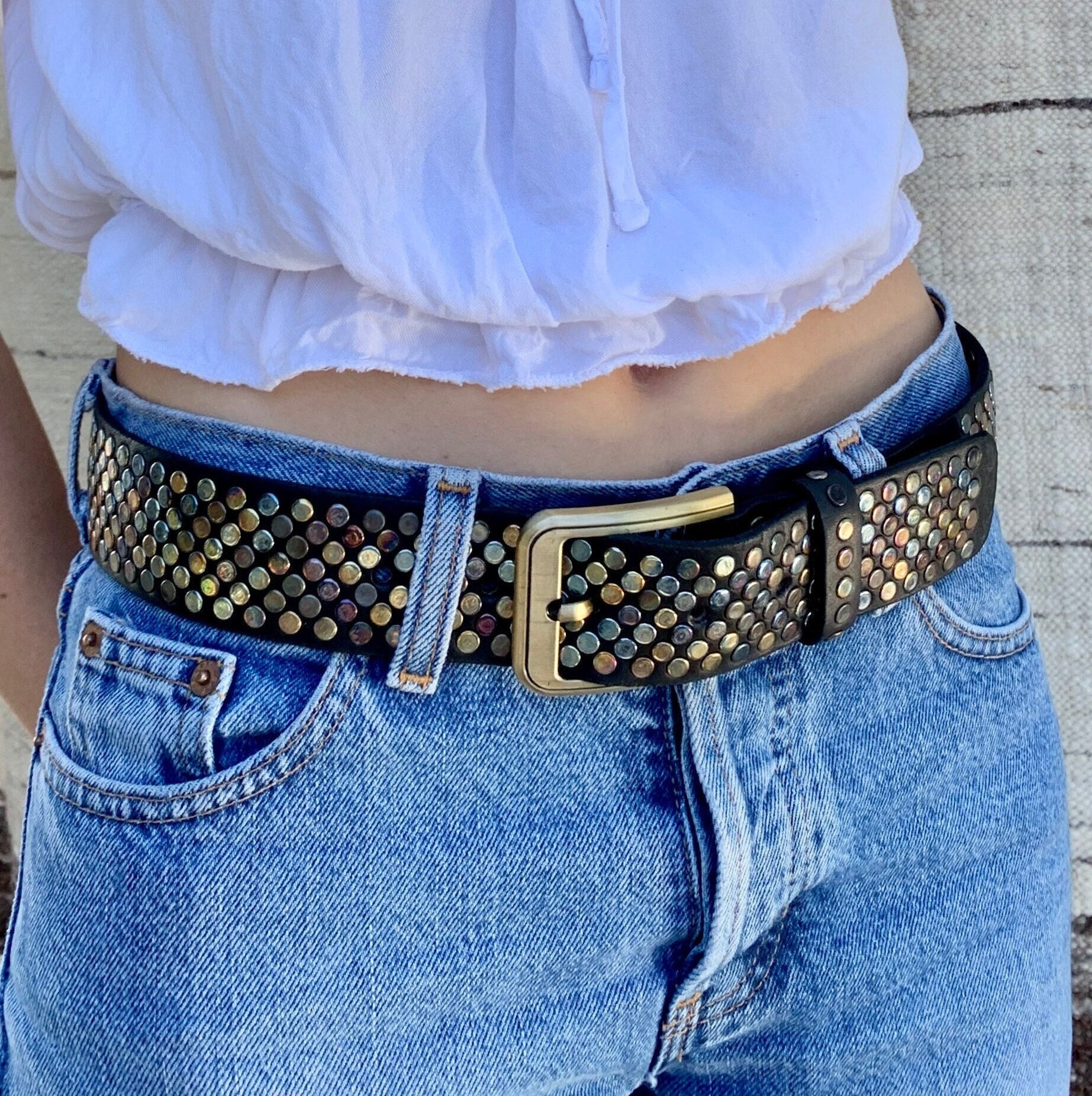 Women Leather Studded Belt Denim 