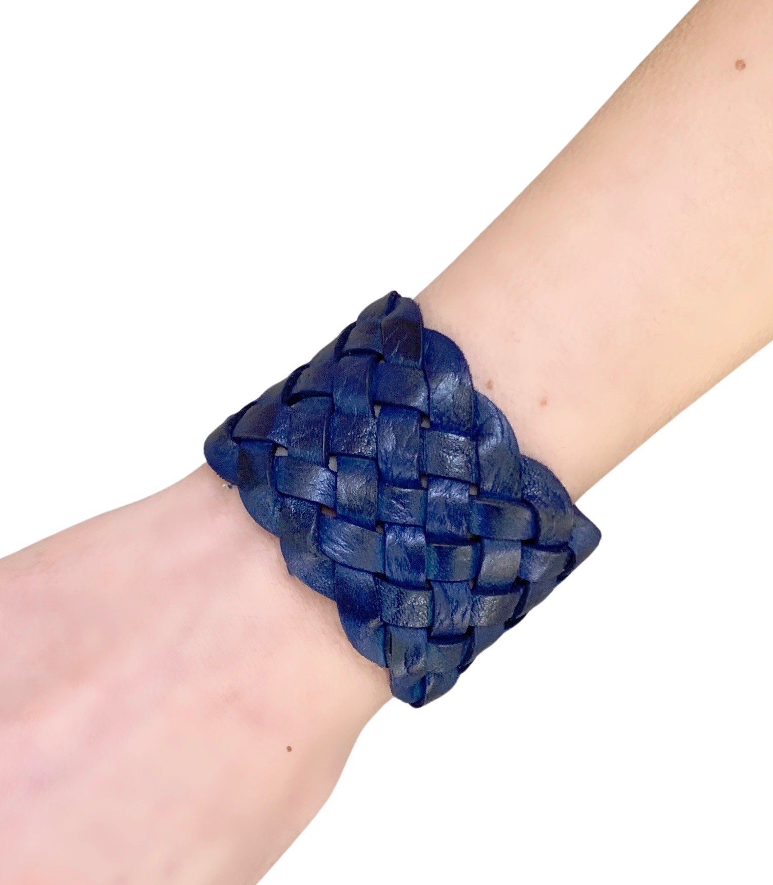 Woven Handmade Leather Cuff Braided Leather Bracelet Wide Etsy