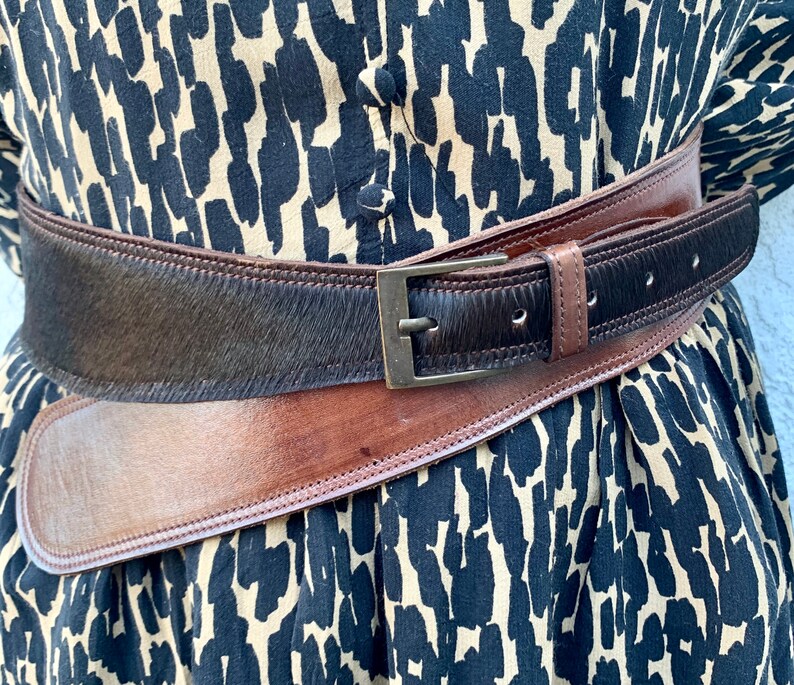 Women's Wide Leather Belt Calf Hair /leather Waist Belt Etsy