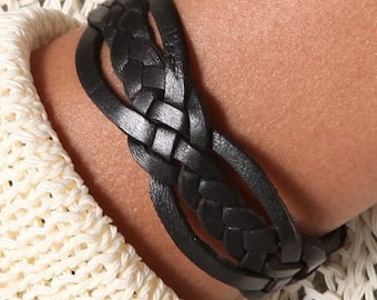 Dünnes LederArmband, Boho Leder Armreif, Geflochtener Armreif, Lederarmband, Handgemachtes Geflochtenes Armband