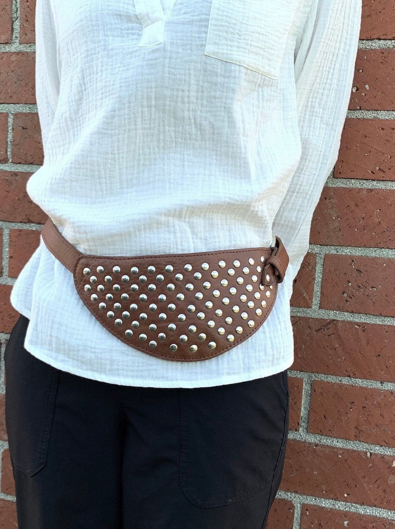 Belt Bag With a Pocket, Saddle Studded Black Belt, Hip-bag