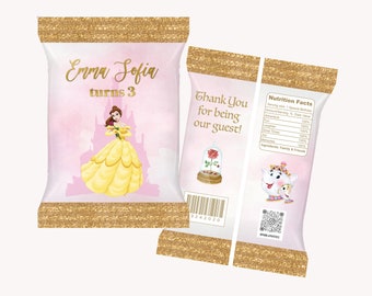 Beauty and the Beast, Belle, Belle Chip Bags, Chip Bag Template, Digital File, Instant Download,