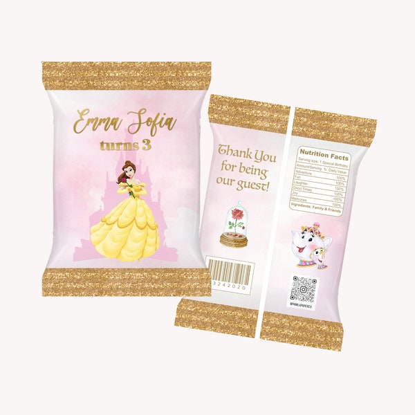 Beauty and the Beast, Belle, Belle Chip Bags, Chip Bag Template, Digital File, Instant Download,