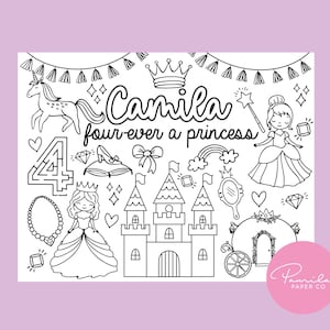Princess Color Page, Four Ever A Princess Birthday, Kids Activity, Princess Color Page, Digital Download
