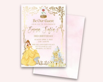 Beauty and the Beast Birthday invitation, Belle Invitation,  Beauty and the Beast, Be our guest, Birthday invite, Digital Download