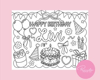 Bow Color Page, Coquette Color Page, Party Favor, Digital Color Page, Kids Activity, Kids Color Page, Party Placemat