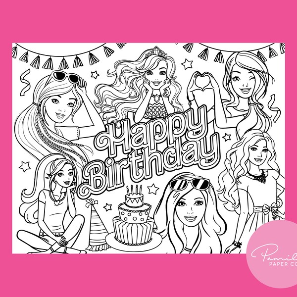 Birthday Barbie Coloring - Etsy