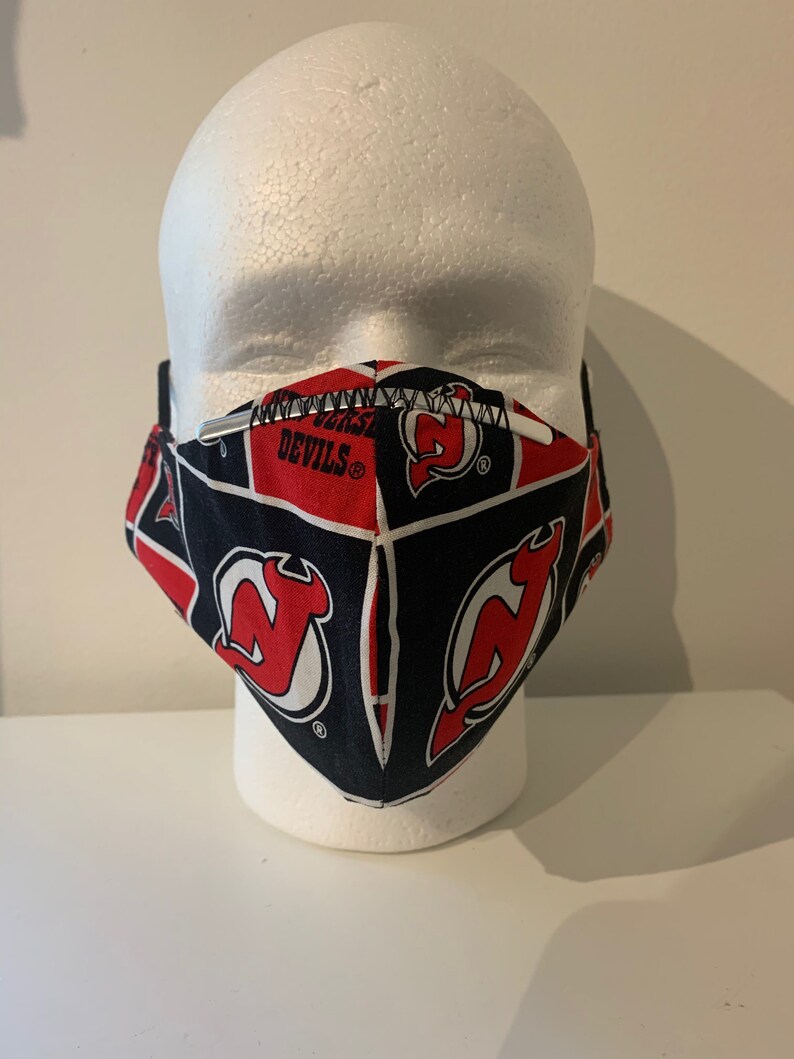 New Jersey Devils Face Mask With Nose Strip 100 Cotton Etsy
