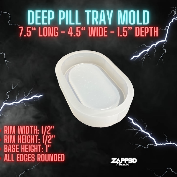 Deep Pill Tray Mold, Oval Tray Mold, Pill Mold, Pill Tray Mold, Jewelry Tray Mold, Trinket Dish Mold, Thick Pill Tray Mold