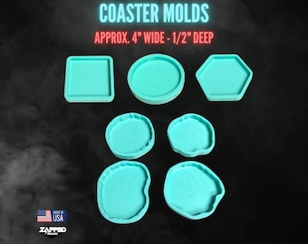 Coaster Molds | 7 Shapes | 4 Inch Coaster Molds for Resin, Geode Coaster Mold, Round Coaster Mold, Square Coaster Mold, Hexagon Coaster Mold