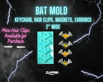 Bat Mold | Keychain Molds, Hairclip Mold, Magnet Mold | Set of 4, Bat Mold for Resin, Bat Hair Clip Mold, Halloween Mold, Spooky Mold