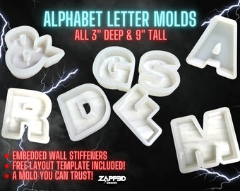 Alphabet Letter Molds | 9" Tall | ULTRA Quality | Deep Alphabet Mold for Resin, Letter Mold, Jumbo Letter Molds, 3" Deep Molds