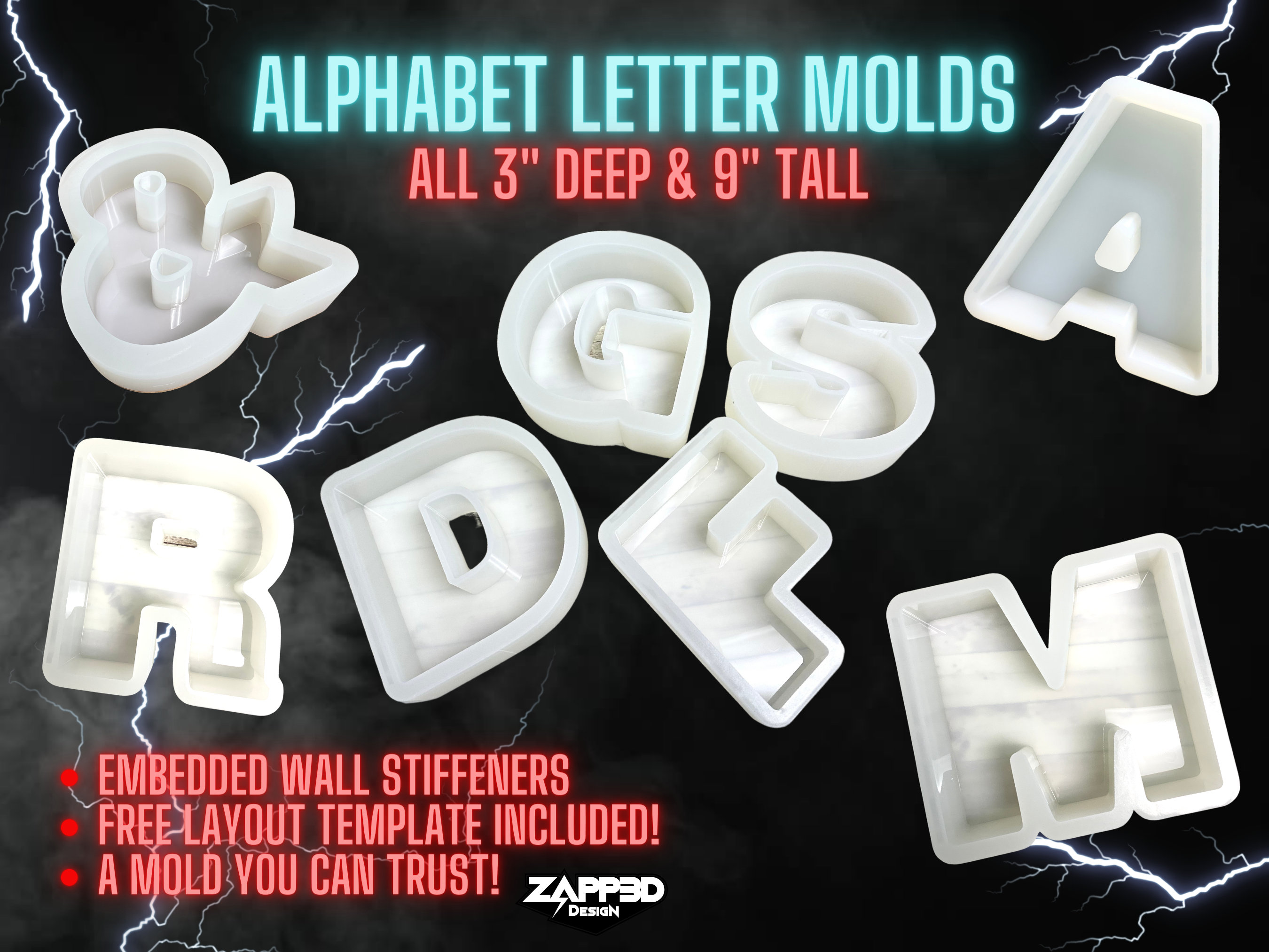 Huge Letter Resin Molds, A-Z 26 Large Letter Silicone Mold Plaster
