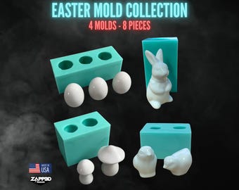 Easter Molds for Resin Collection | 8 Pieces | Baby Chick Mold, Bunny Mold, Mushroom Mold, Egg Mold, Easter Molds