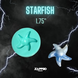 May include: A teal silicone mold of a starfish, 1.75 inches in size. A finished resin starfish is shown next to the mold.