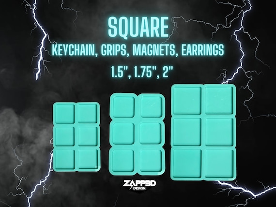 Square Keychain Mold | 3 Sizes | Magnet Mold, Phone Grip Mold, Hair Clip Mold | Set of 6 Silicone Mold for Resin