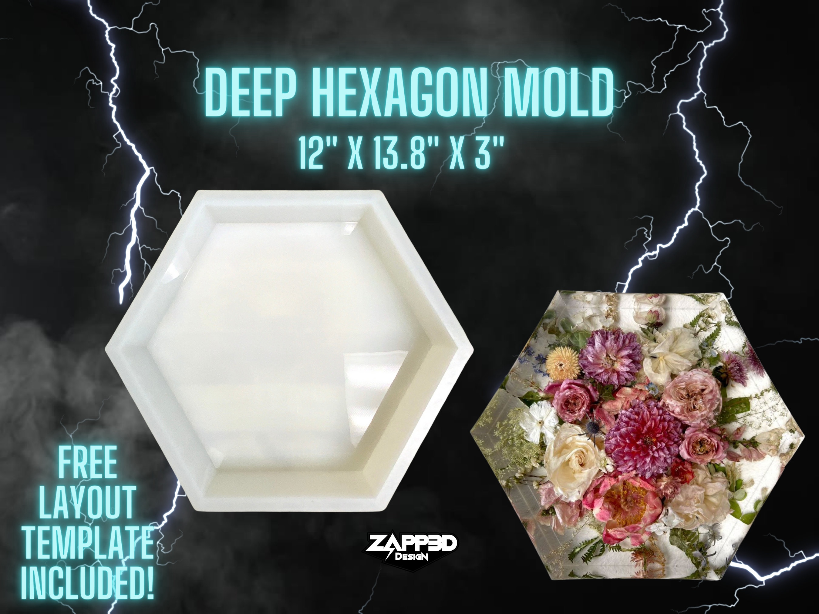 Large Silicone Molds for Resin,Resin Hexagon Molds 7'' x 2'', Deep