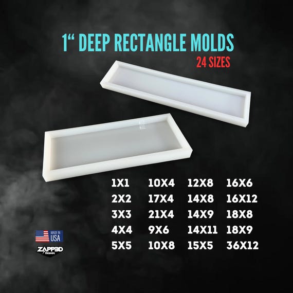 1" Deep Rectangle Silicone Molds | 24 Sizes, Smooth Finish, Resin Casting