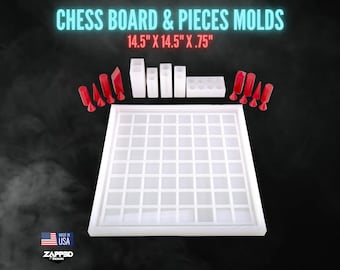 Chess Board Mold | 14.5" x 14.5" x .75" | Chess Piece Set Mold, Chess Board Set Mold, Resin Chess Mold