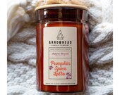 Pumpkin Spiced Latte Candle Fall Decor Chocolate PSL Scented All Natural Soy Candle Wood Lid Amber Jar Cotton Wick