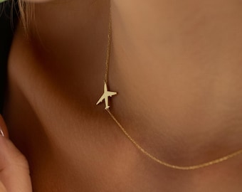 Dainty Airplane Necklace, 14k Gold Plane Necklace, Travel Necklace, Travel Lover Gift, Silver Airplane Necklace, Plane Pendant Gift For Her