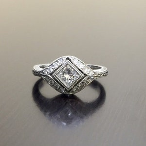 Princess Cut Antique Style Edwardian Art Deco Engagement Ring, Bezal Set Wedding Ring for Women, Anniversary Gift, Vintage Style Estate Ring