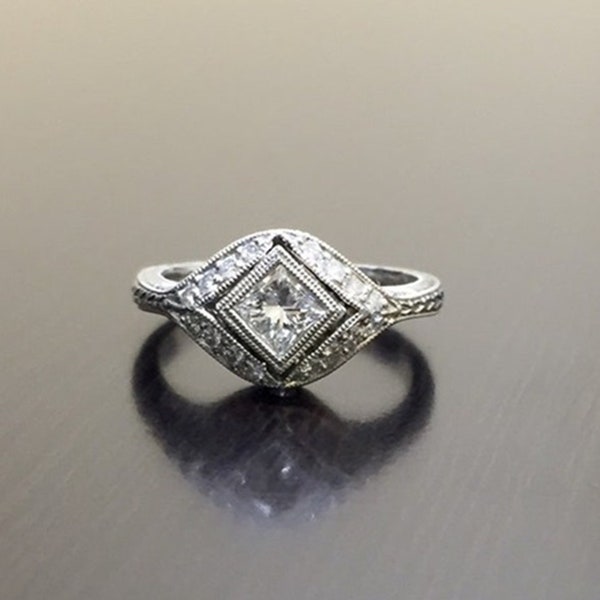 Princess Cut Edwardian Diamond Ring / Bezal Set Diamond Ring / Wedding Anniversary Gift / Vintage Ring / Art Deco Ring / Estate Ring