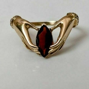 Garnet Marquise Cut CZ Stone Ring, Hands-Holding Stone Ring For Women's, Solitaire Engagement Ring, Proposal Promise Ring For Her