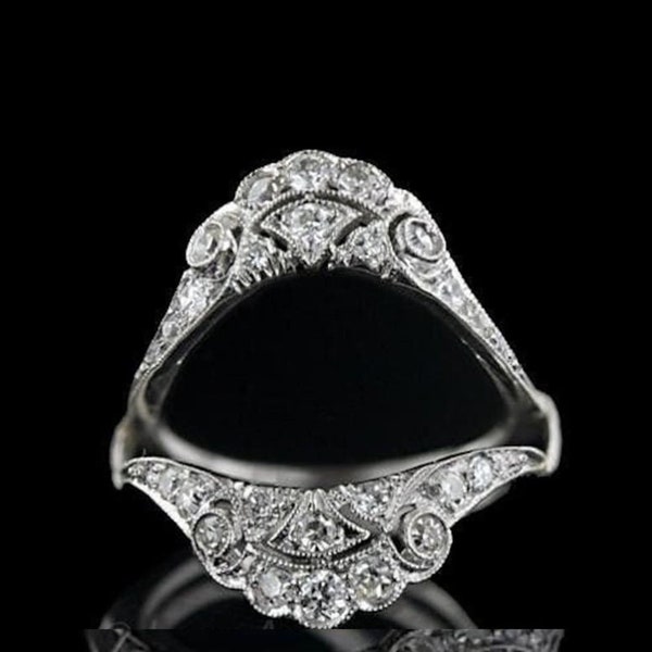 Art Deco Inspired Enhancer Ring / Round Cut Diamond Wrap Guard Ring / Open Gap Ring / Enhancer Wedding Ring / Victorian Engagement Ring Band